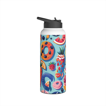 Food Paradise Vibrant Pattern Stainless Steel Water Bottle with Twist-on Lid and Double-Wall Vacuum Insulation