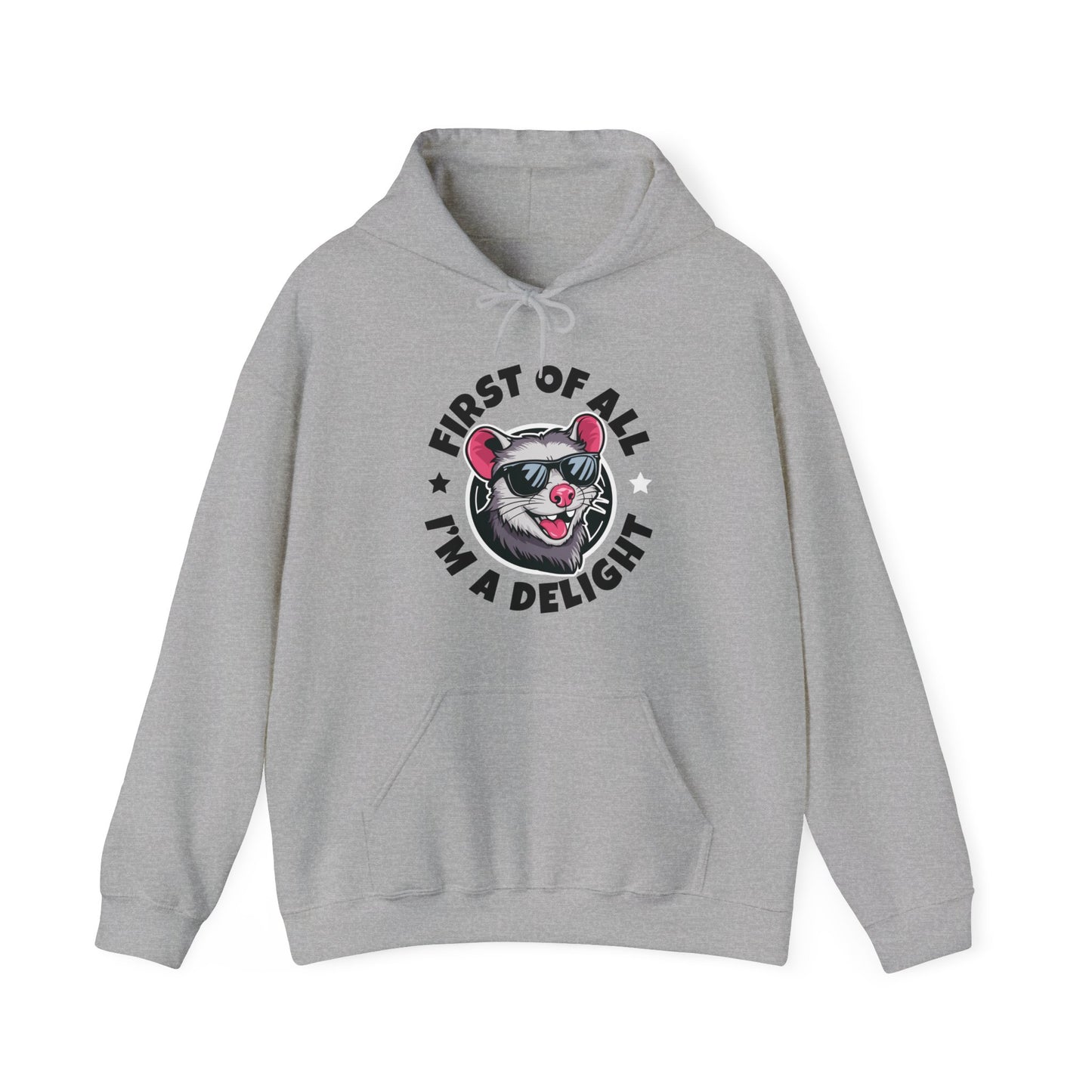 Funny First Of All I'm A Delight Sarcastic Angry Opossum Possum Hoodie For Men Women Hoodie