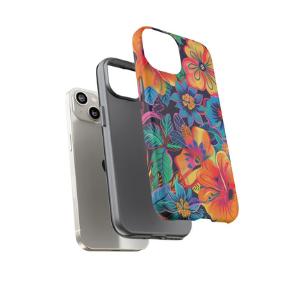 Floral Fiesta Vibrant Pattern iPhone 13 14 15 16 Pro Max Plus Case Wireless Charging Compatible Tough Cases Protection, Magnetic Phone Case for iPhone Classic Series