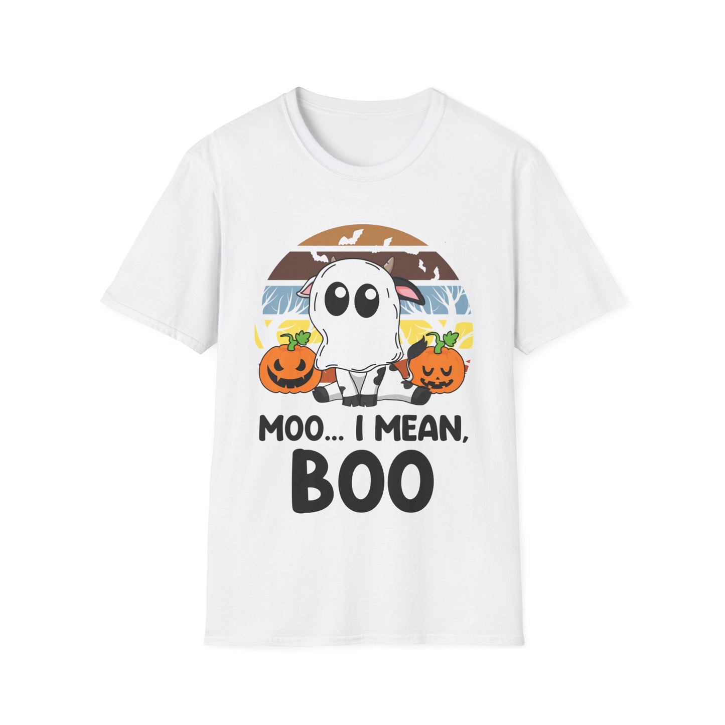 Funny Moo I Mean Boo Halloween Ghost Cow Pumpkin  T-Shirt Men Women