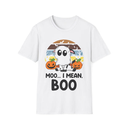 Funny Moo I Mean Boo Halloween Ghost Cow Pumpkin  T-Shirt Men Women