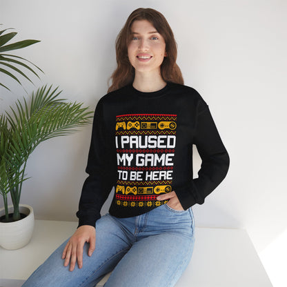 Funny Retro Gamers I Paused My Game to Be Here for Christmas Gamer Sarcastic Party Xmas Jumper Sweater Sweatshirt