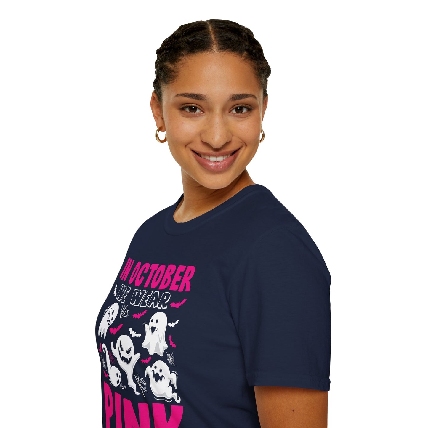 Groovy Wear Pink Breast Cancer Warrior Cute Ghost Halloween T-Shirt