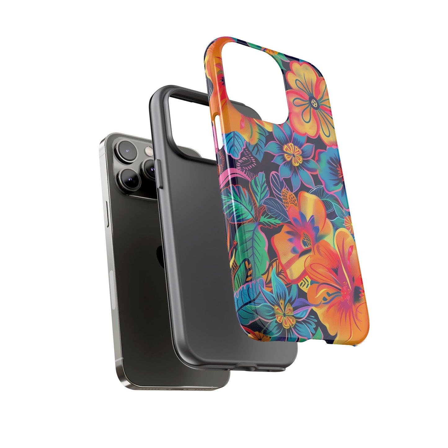 Floral Fiesta Vibrant Pattern iPhone 13 14 15 16 Pro Max Plus Case Wireless Charging Compatible Tough Cases Protection, Magnetic Phone Case for iPhone Classic Series