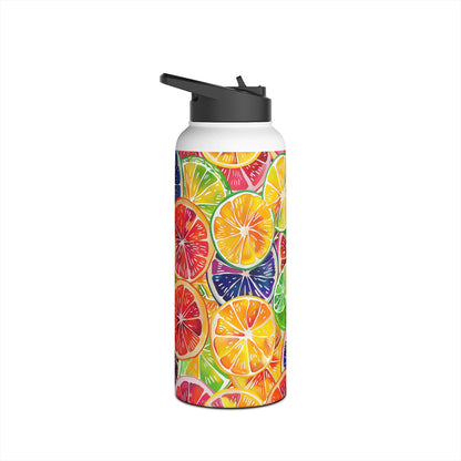 Citrus Burst Vibrant Pattern Stainless Steel Water Bottle with Twist-on Lid and Double-Wall Vacuum Insulation