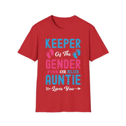 Womens Keeper Of The Gender Pink or Blue Auntie Loves You T-Shirt