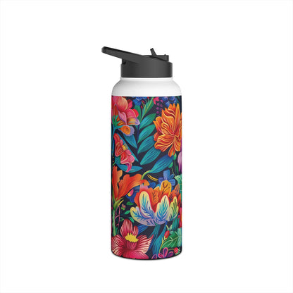 Floral Fiesta Pattern Stainless Steel Water Bottle with Twist-on Lid and Double-Wall Vacuum Insulation