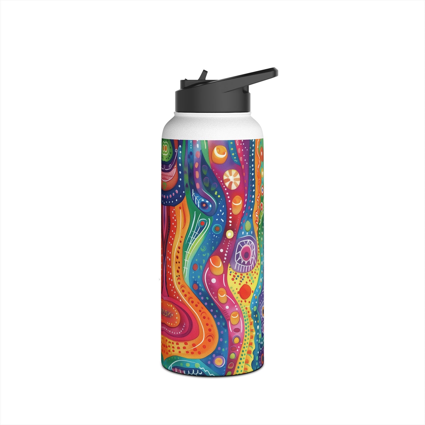 Abstract Rainbow Doodle Pattern Stainless Steel Water Bottle with Twist-on Lid and Double-Wall Vacuum Insulation