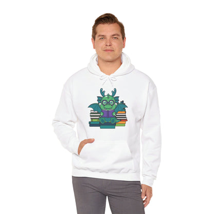 Funny Dragon and Books Nerds Cute Dragon Reading A Book Hoodie For Men Women Hoodie