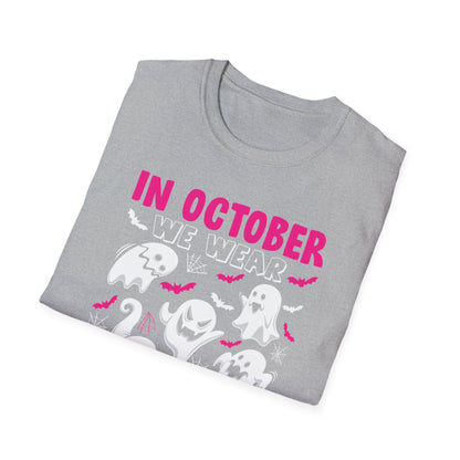 Groovy Wear Pink Breast Cancer Warrior Cute Ghost Halloween T-Shirt