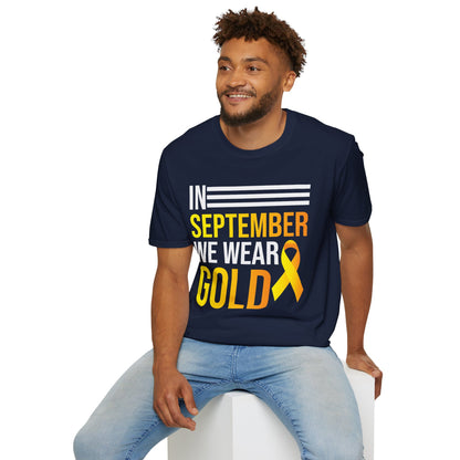 In September We Wear Gold Childhood Cancer Awareness Shirt for Men Women T-Shirt