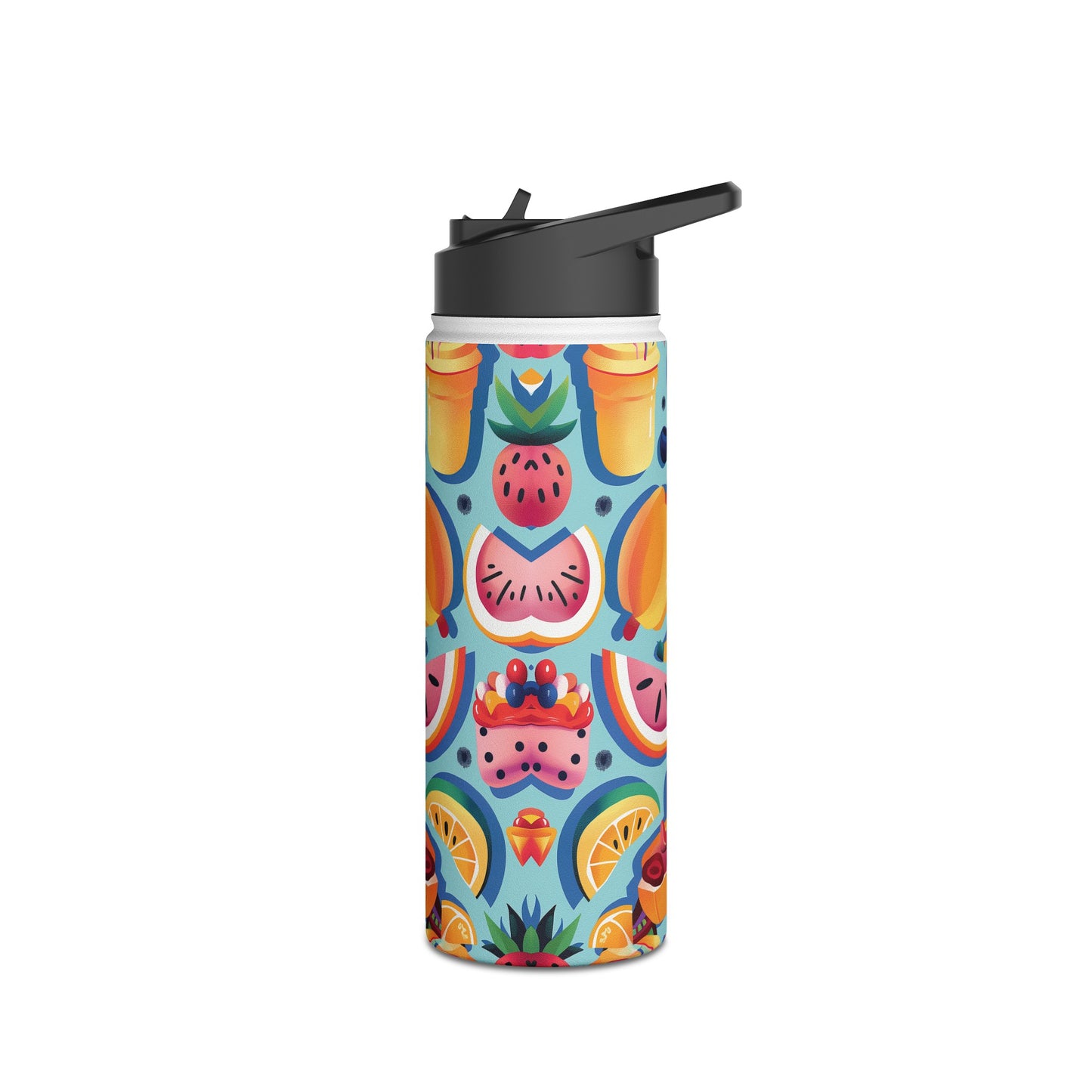 Food Paradise Vibrant Pattern Stainless Steel Water Bottle with Twist-on Lid and Double-Wall Vacuum Insulation