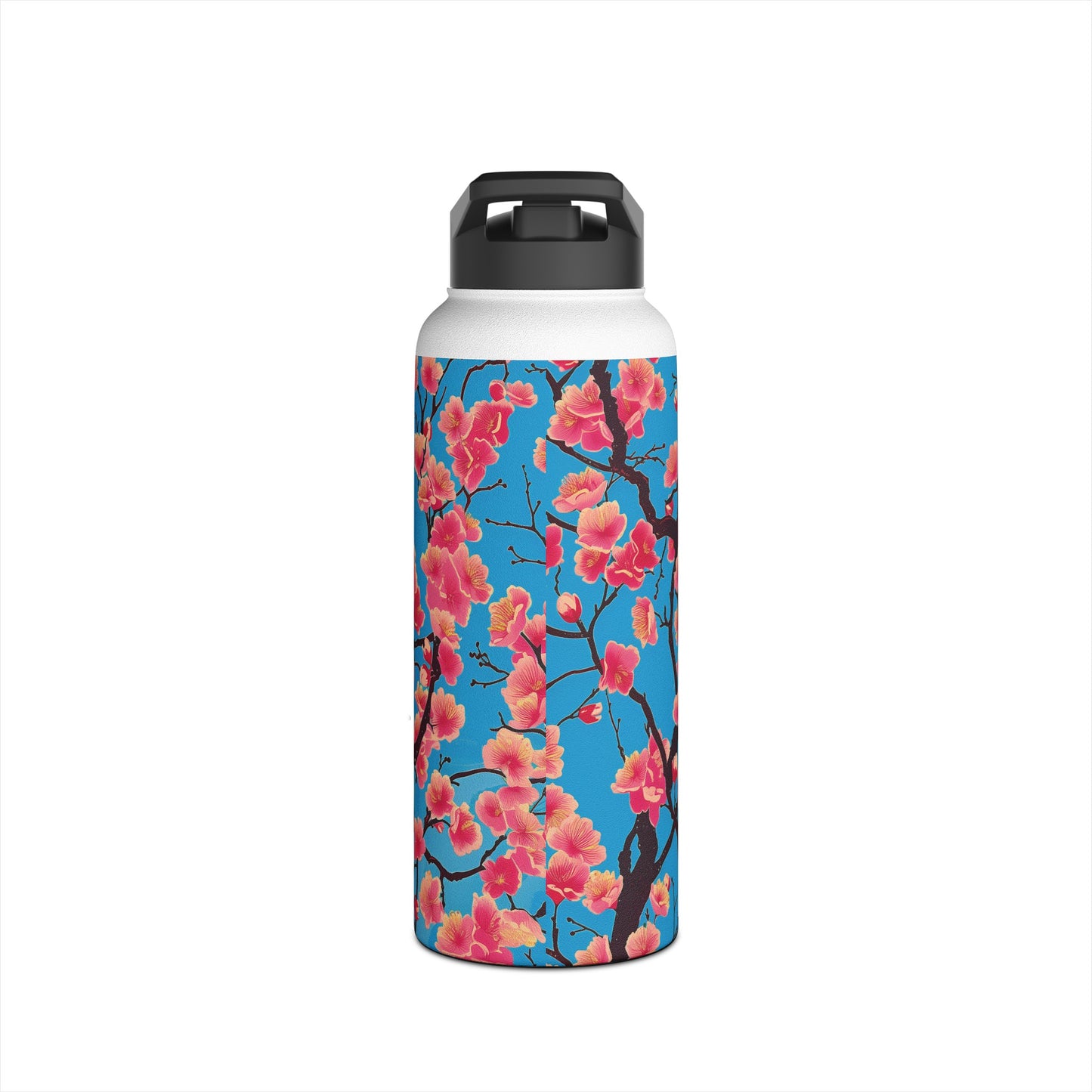 Sakura Blossoms Vibrant Pattern Stainless Steel Water Bottle with Twist-on Lid and Double-Wall Vacuum Insulation