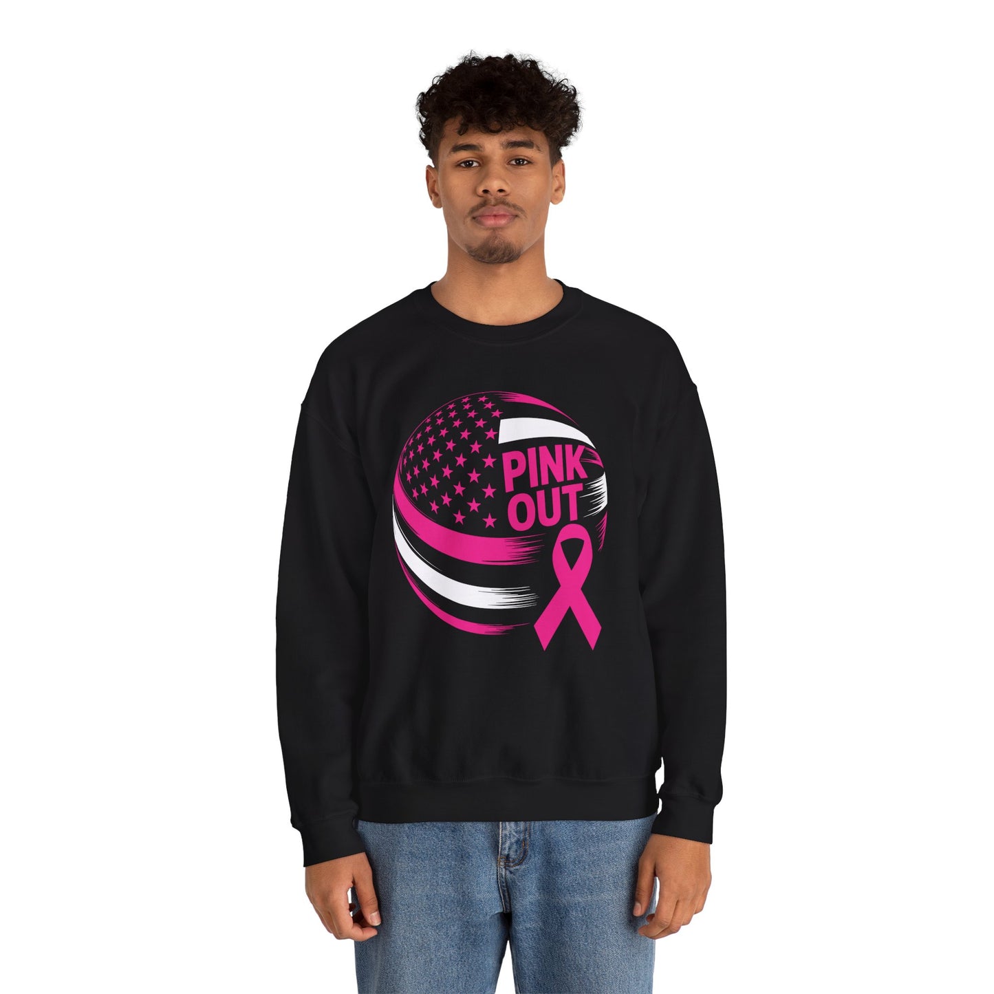 Volley Ball Pink Ribbon Breast Cancer Awearness USA Flag Sweatshirt For Men Women