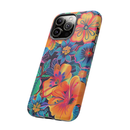 Floral Fiesta Vibrant Pattern iPhone 13 14 15 16 Pro Max Plus Case Wireless Charging Compatible Tough Cases Protection, Magnetic Phone Case for iPhone Classic Series