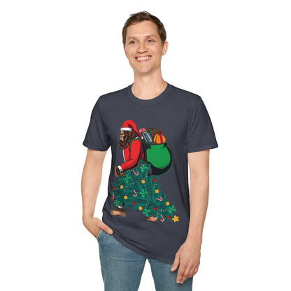 Bigfoot Santa Christmas Tree Lights Gifts Funny Xmas Sasquatch T-Shirt For Men Women T-Shirt