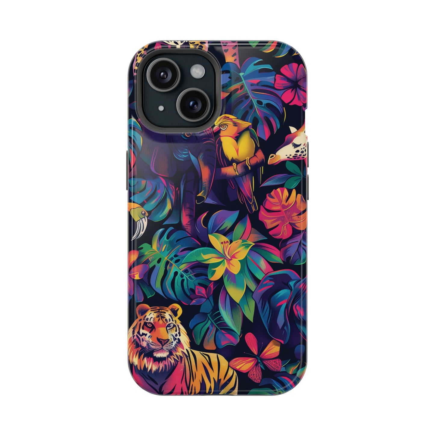 Animal Collage Vibrant Pattern iPhone 13 14 15 Pro Max Plus Case Compatible with MagSafe Tough Cases Protection, Magnetic Phone Case for iPhone  Classic Series