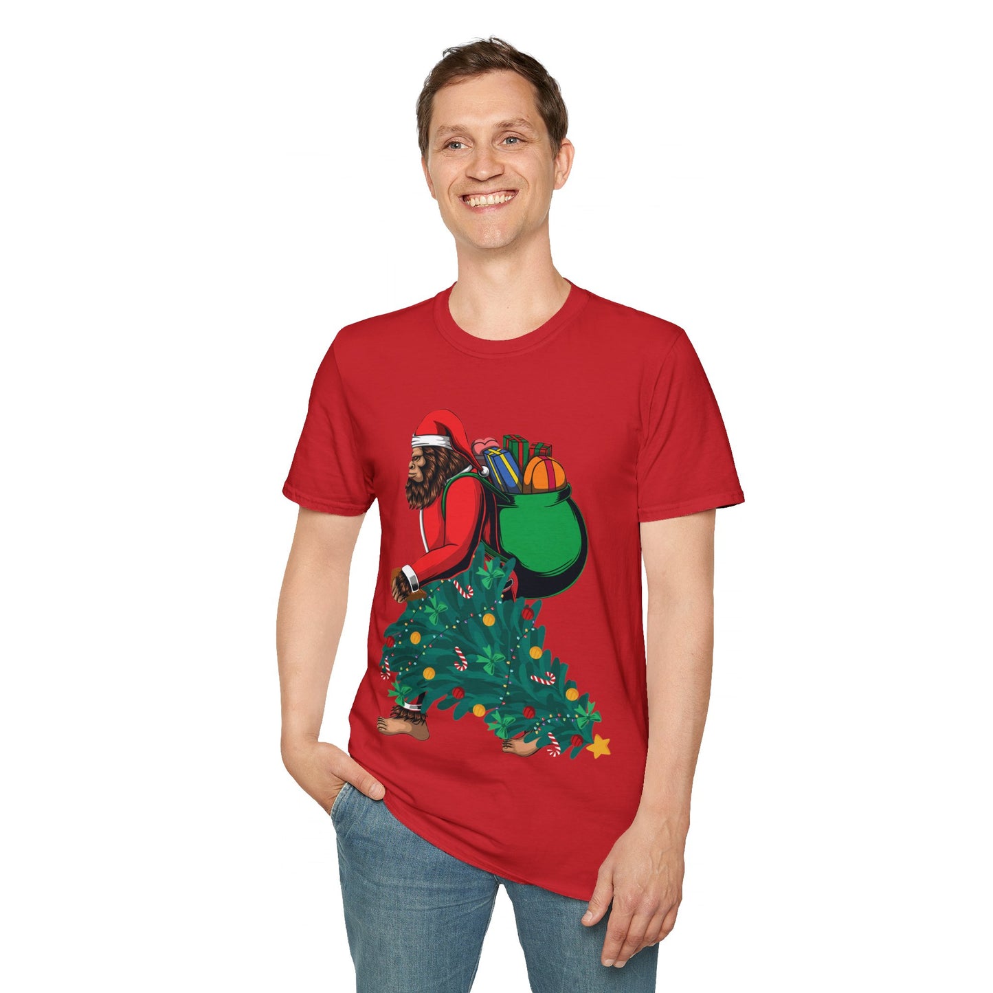 Bigfoot Santa Christmas Tree Lights Gifts Funny Xmas Sasquatch T-Shirt For Men Women T-Shirt