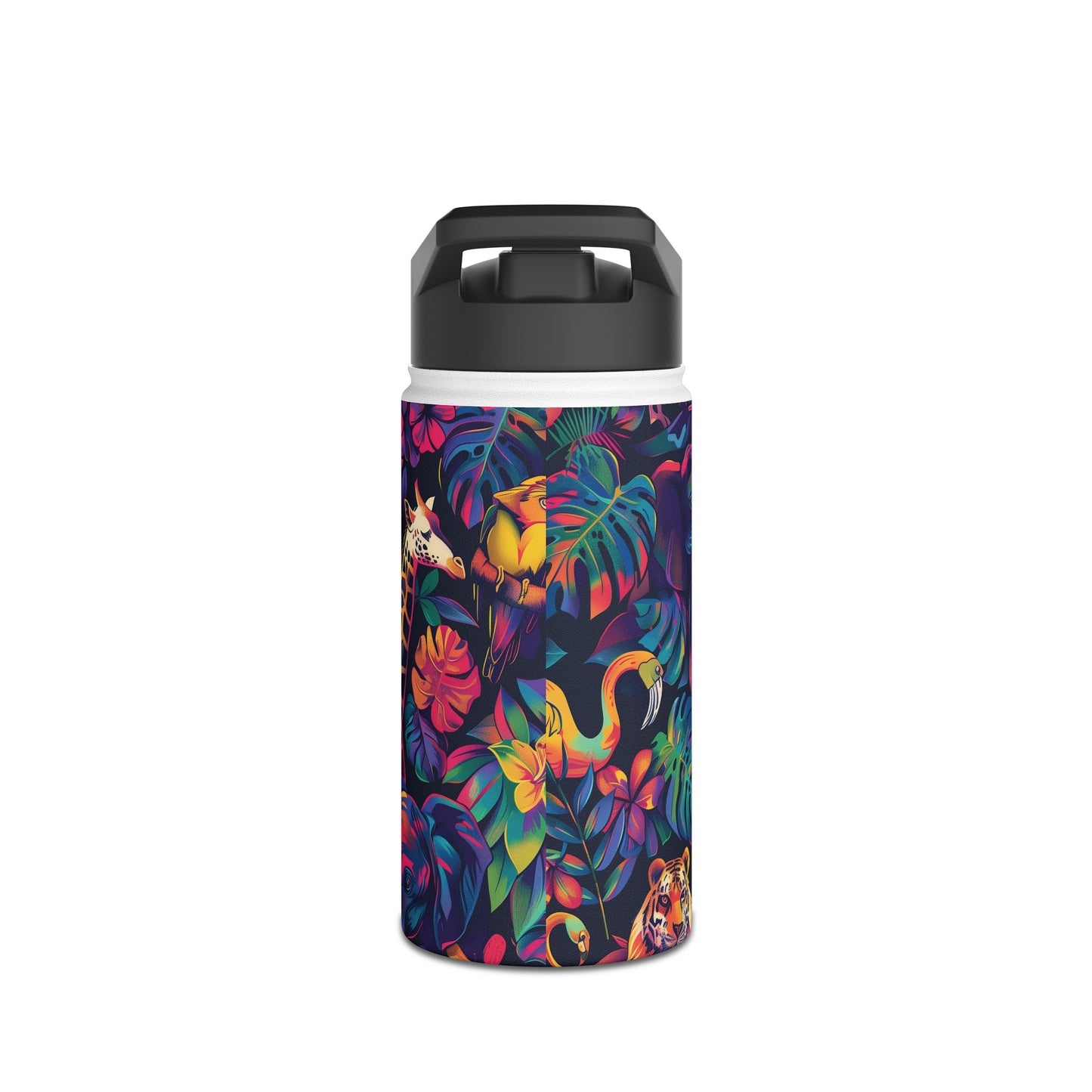 Animal Collage Vibrant Pattern Stainless Steel Water Bottle with Twist-on Lid and Double-Wall Vacuum Insulation