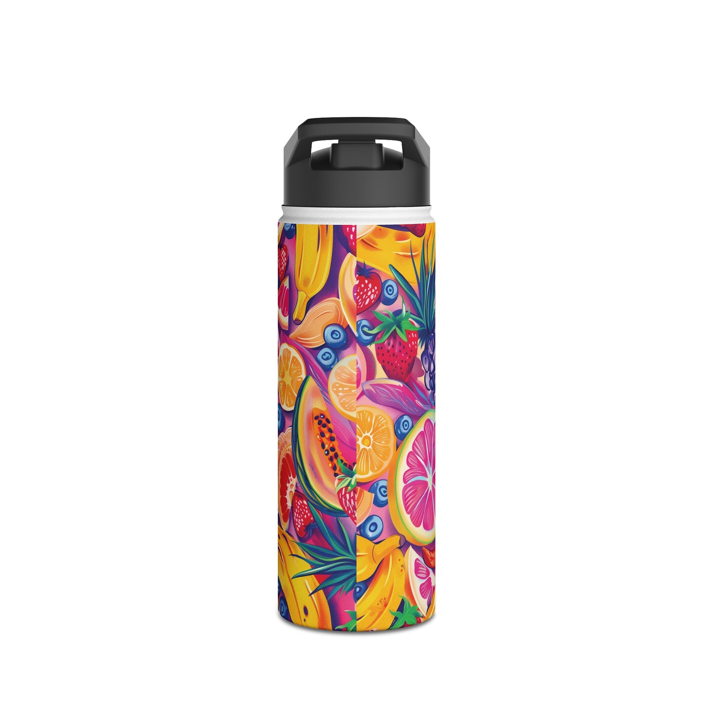 Food Paradise Pattern Stainless Steel Water Bottle with Twist-on Lid and Double-Wall Vacuum Insulation