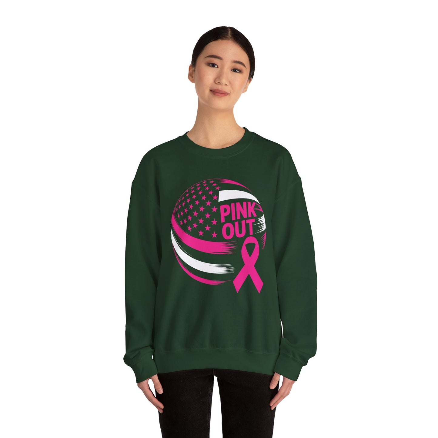 Volley Ball Pink Ribbon Breast Cancer Awearness USA Flag Sweatshirt For Men Women