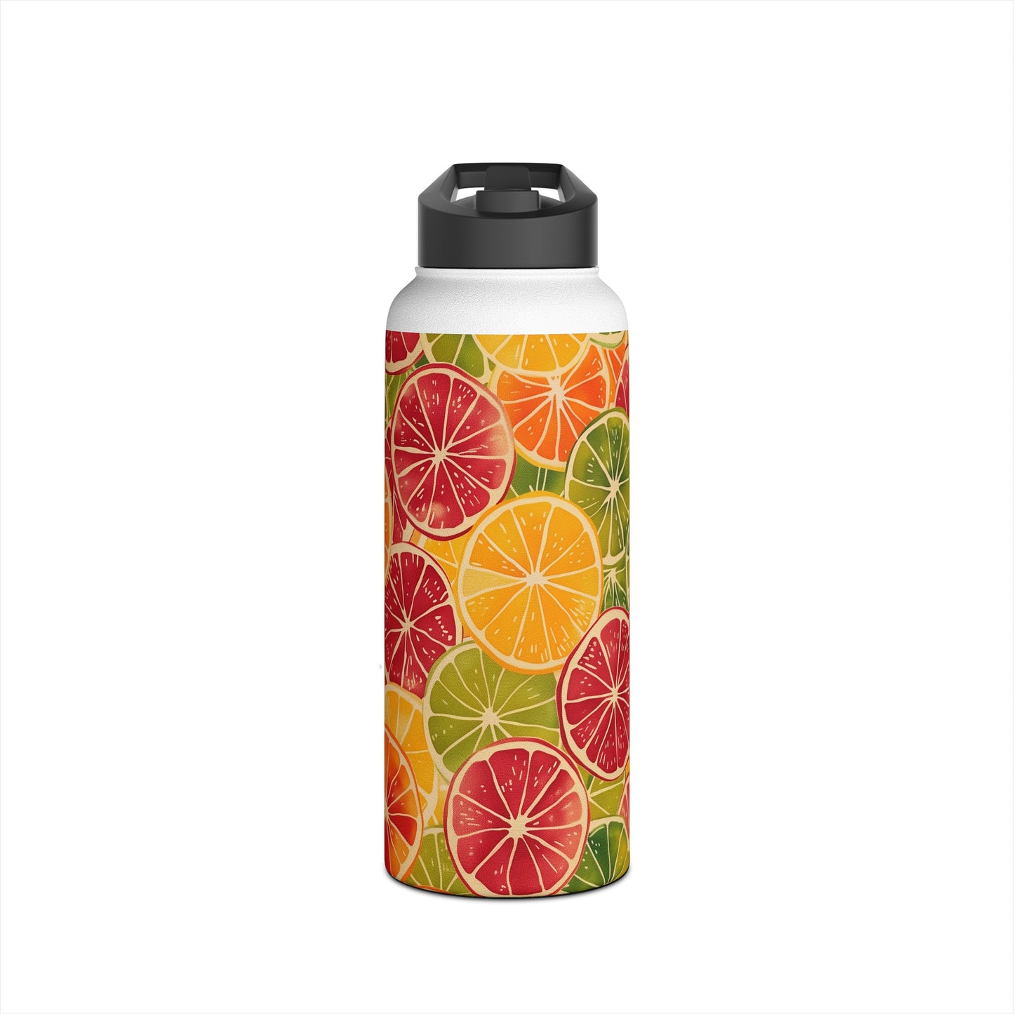 Citrus Burst Vibrant Color Pattern Stainless Steel Water Bottle with Twist-on Lid and Double-Wall Vacuum Insulation