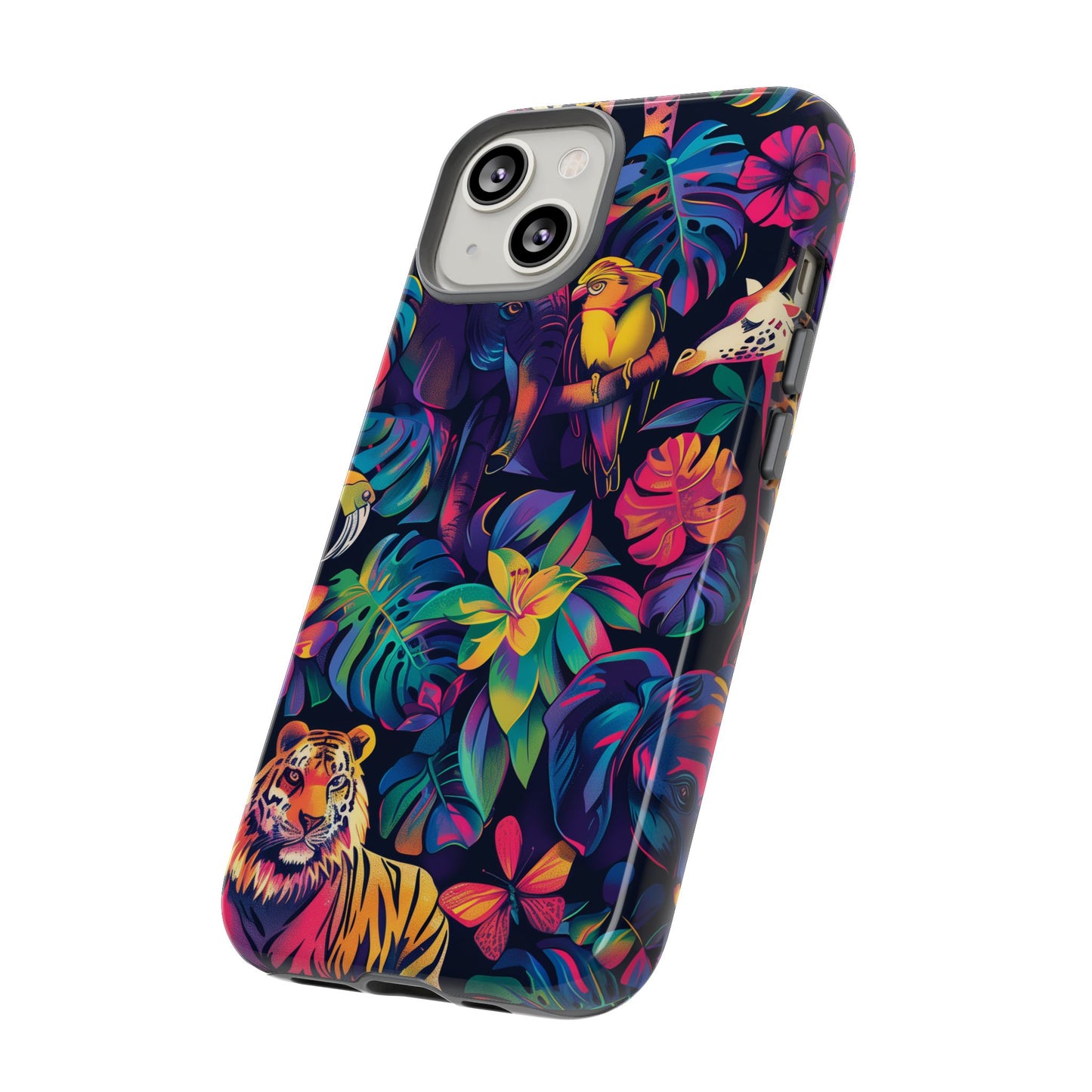 Animal Collage Vibrant Pattern iPhone 13 14 15 16 Pro Max Plus Case Wireless Charging Compatible Tough Cases Protection, Magnetic Phone Case for iPhone Classic Series