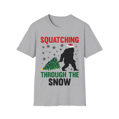 Squatching Through The Snow Funny Bigfoot Christmas Sasquatch T-Shirt