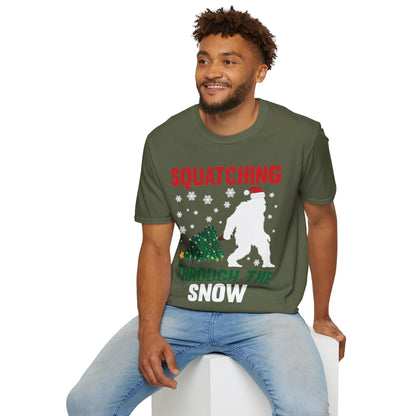 Squatching Through The Snow Funny Bigfoot Christmas Sasquatch T-Shirt