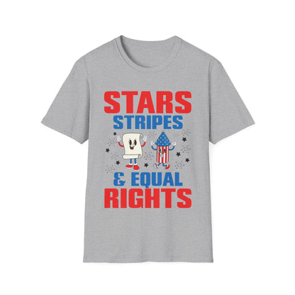 Stars Stripes & Equal Rights 4th Of July Retro Groovy T-Shirt For Men Women T-Shirt