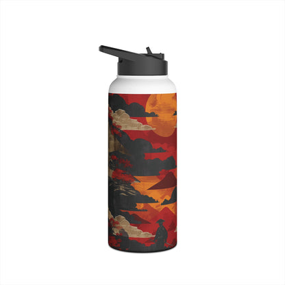 Samurai Sunset Vibrant Pattern Stainless Steel Water Bottle with Twist-on Lid and Double-Wall Vacuum Insulation