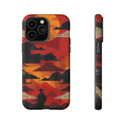 Samurai Sunset Vibrant Pattern iPhone 13 14 15 16 Pro Max Plus Case Wireless Charging Compatible Tough Cases Protection, Magnetic Phone Case for iPhone Classic Series