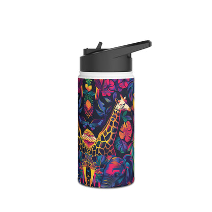 Animal Collage Vibrant Pattern Stainless Steel Water Bottle with Twist-on Lid and Double-Wall Vacuum Insulation