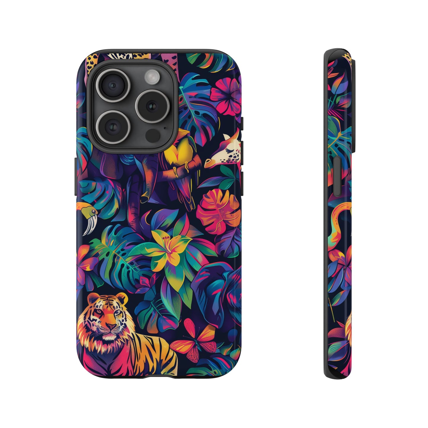 Animal Collage Vibrant Pattern iPhone 13 14 15 16 Pro Max Plus Case Wireless Charging Compatible Tough Cases Protection, Magnetic Phone Case for iPhone Classic Series