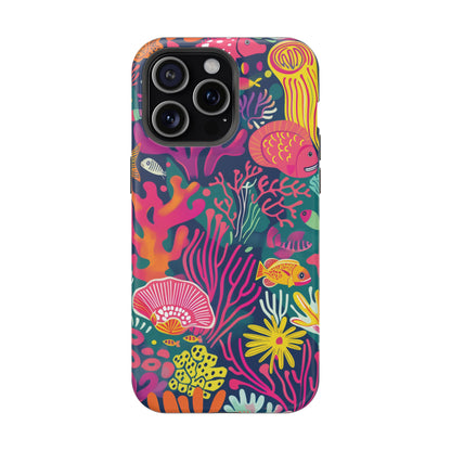 Underwater World Vibrant Pattern iPhone 13 14 15 Pro Max Plus Case Compatible with MagSafe Tough Cases Protection, Magnetic Phone Case for iPhone  Classic Series