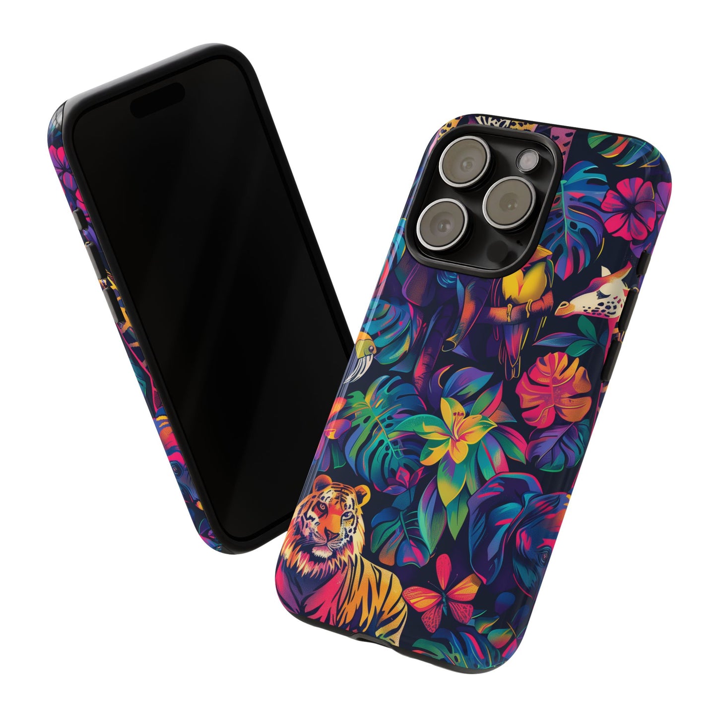 Animal Collage Vibrant Pattern iPhone 13 14 15 16 Pro Max Plus Case Wireless Charging Compatible Tough Cases Protection, Magnetic Phone Case for iPhone Classic Series