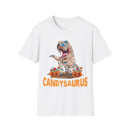 Funny Candysaurus Dinosaur Pumpkin Candy Halloween Zombie T-rex T-Shirt Men Women Kids