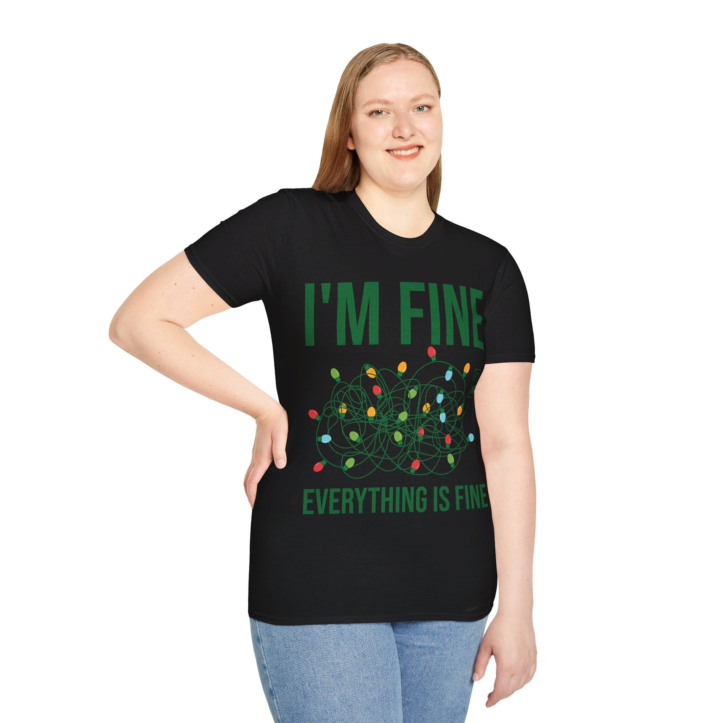 Funny I'm Fine Everything Is Fine Christmas Lights Xmas T-Shirt Men Women