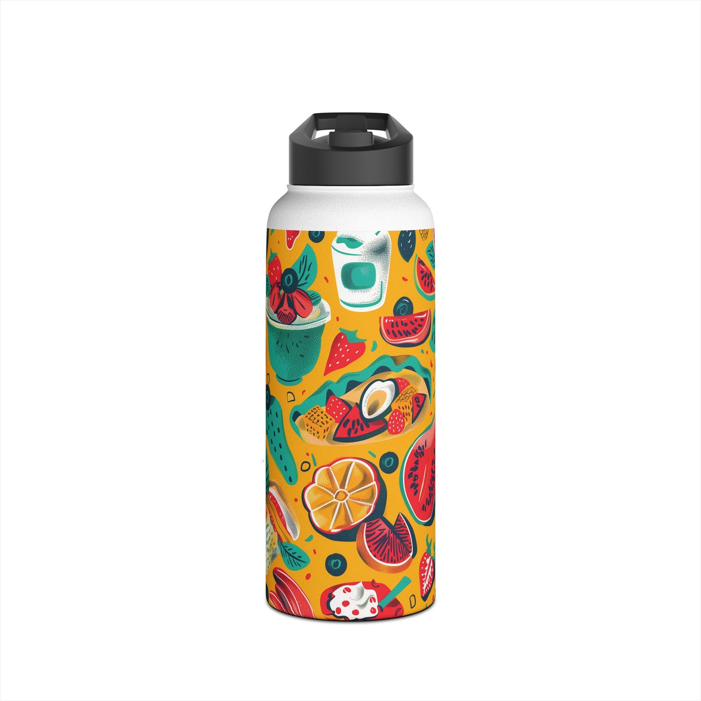 Food Paradise vibrant Colored Pattern Stainless Steel Water Bottle with Twist-on Lid and Double-Wall Vacuum Insulation