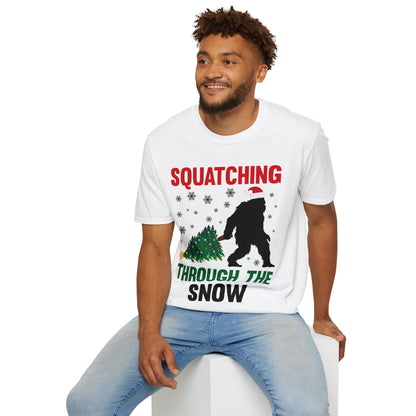 Squatching Through The Snow Funny Bigfoot Christmas Sasquatch T-Shirt