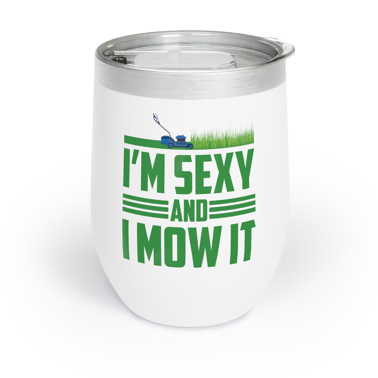 Funny Im Sexy and I Mow It Retro Grass Lawn Mower Chill Wine Tumbler Men Women