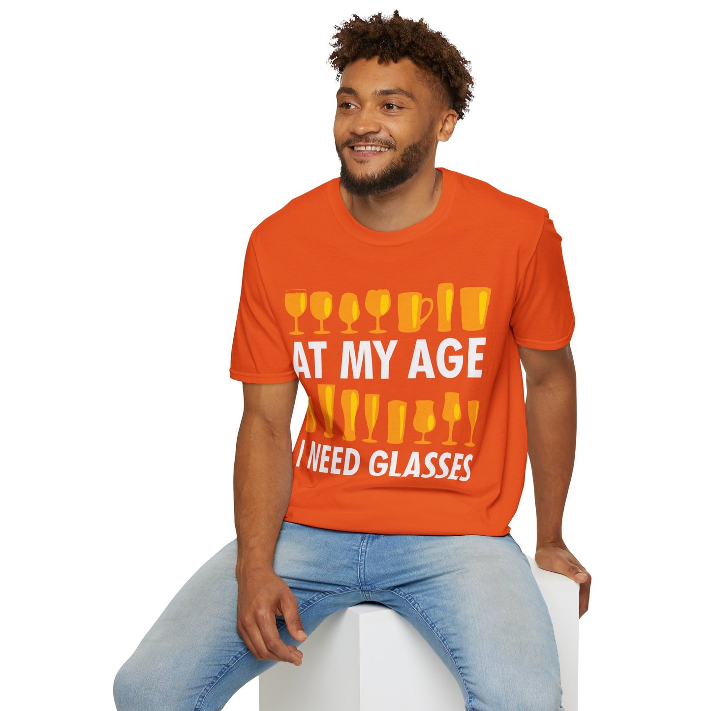 Funny Beer Wine Drinking Shirt At My Age I Need Glasses T-Shirt Men Women