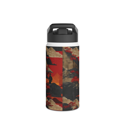 Samurai Sunset Vibrant Pattern Stainless Steel Water Bottle with Twist-on Lid and Double-Wall Vacuum Insulation