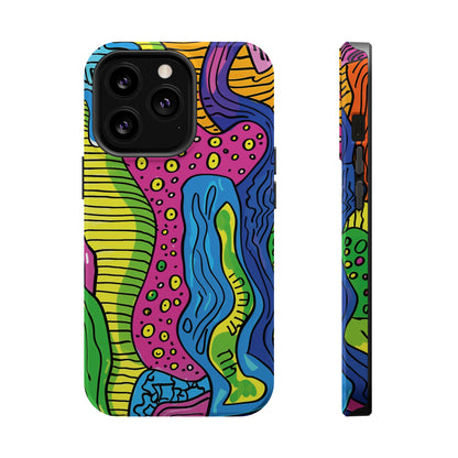 Abstract Rainbow Colored Pattern iPhone 13 14 15 Pro Max Plus Case Compatible with MagSafe Tough Cases Protection, Magnetic Phone Case for iPhone  Classic Series