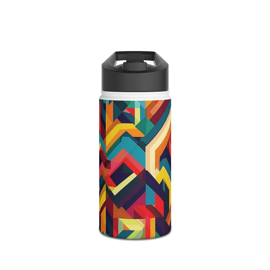 Geometric Illusion Pattern Stainless Steel Water Bottle with Twist-on Lid and Double-Wall Vacuum Insulation