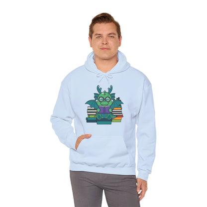 Funny Dragon and Books Nerds Cute Dragon Reading A Book Hoodie For Men Women Hoodie