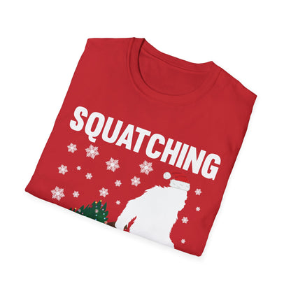 Squatching Through The Snow Funny Bigfoot Christmas Sasquatch T-Shirt