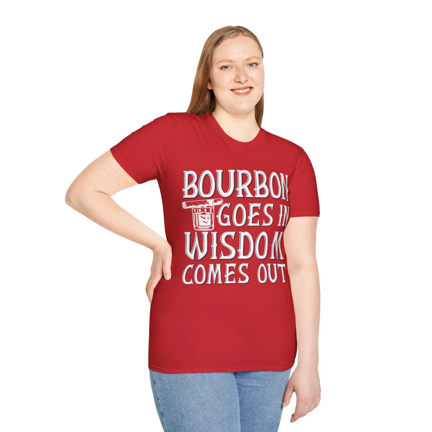 Funny Bourbon Goes In Wisdom Comes Out Drinking Lover Gift T-Shirt