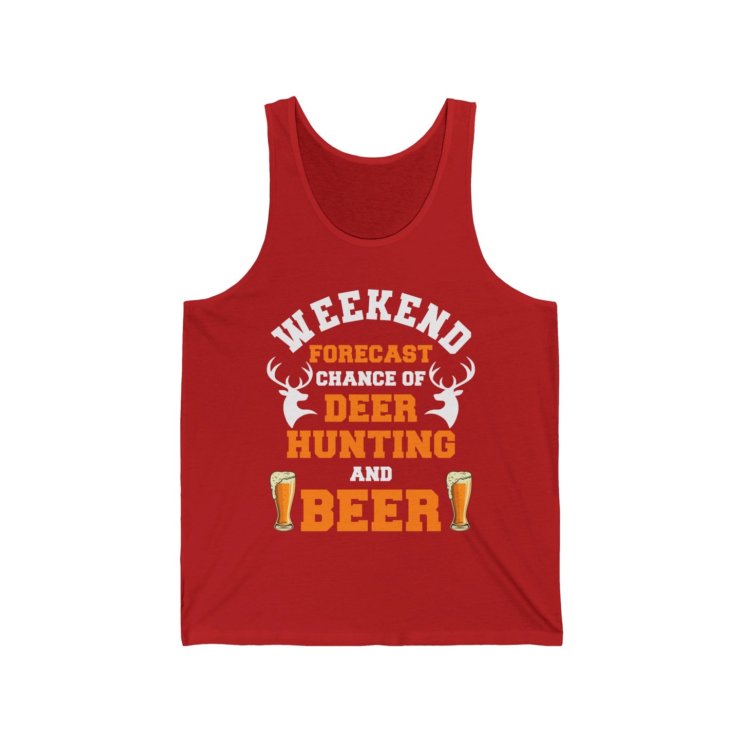 Funny Weekend Forecast Deer Hunting with The Chance of Beer Drinking Tank Tops