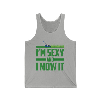 Funny Im Sexy and I Mow It Retro Grass Lawn Mower Tank Top